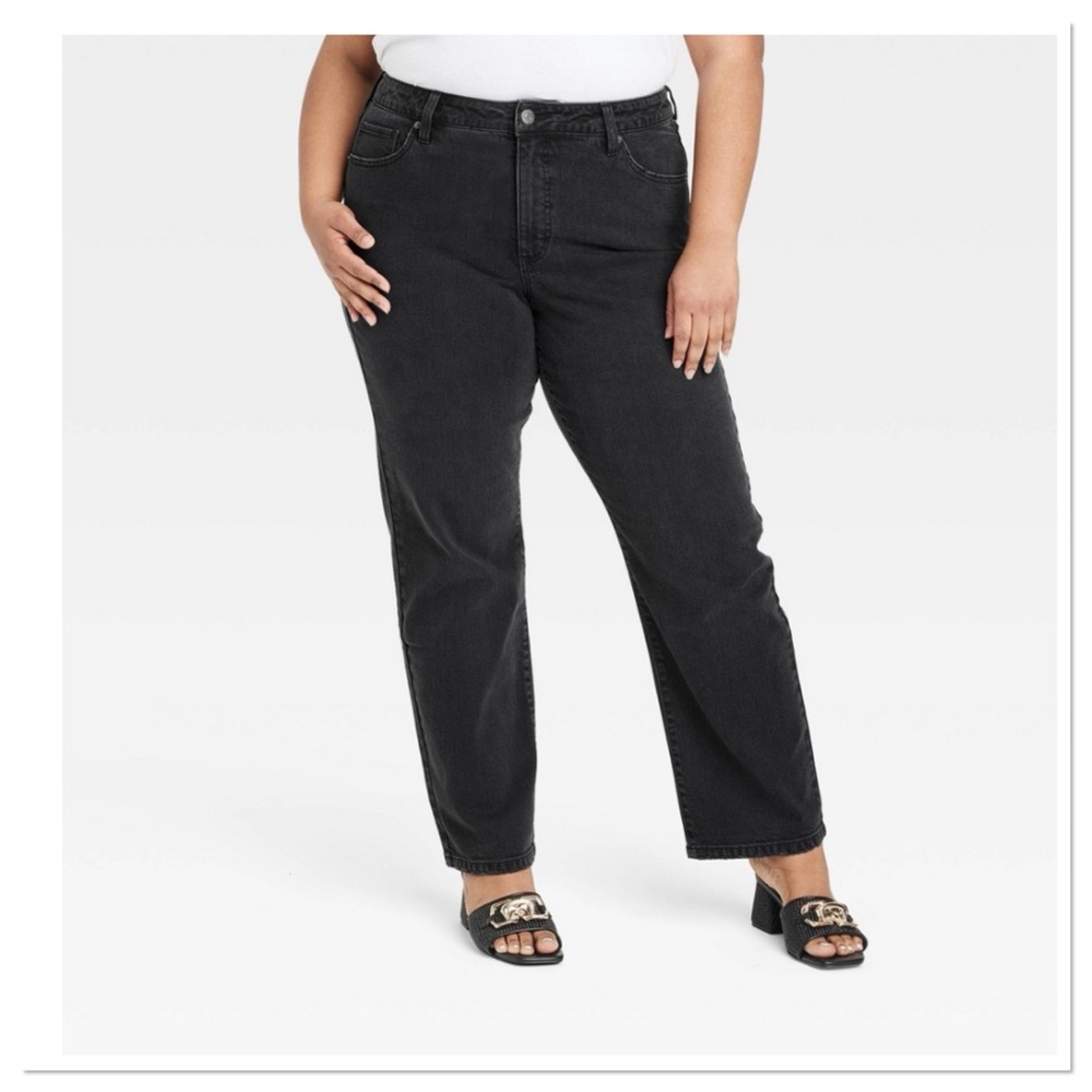 Women’s High Rise Straight Leg Jeans Ava & Viv  Wash Black